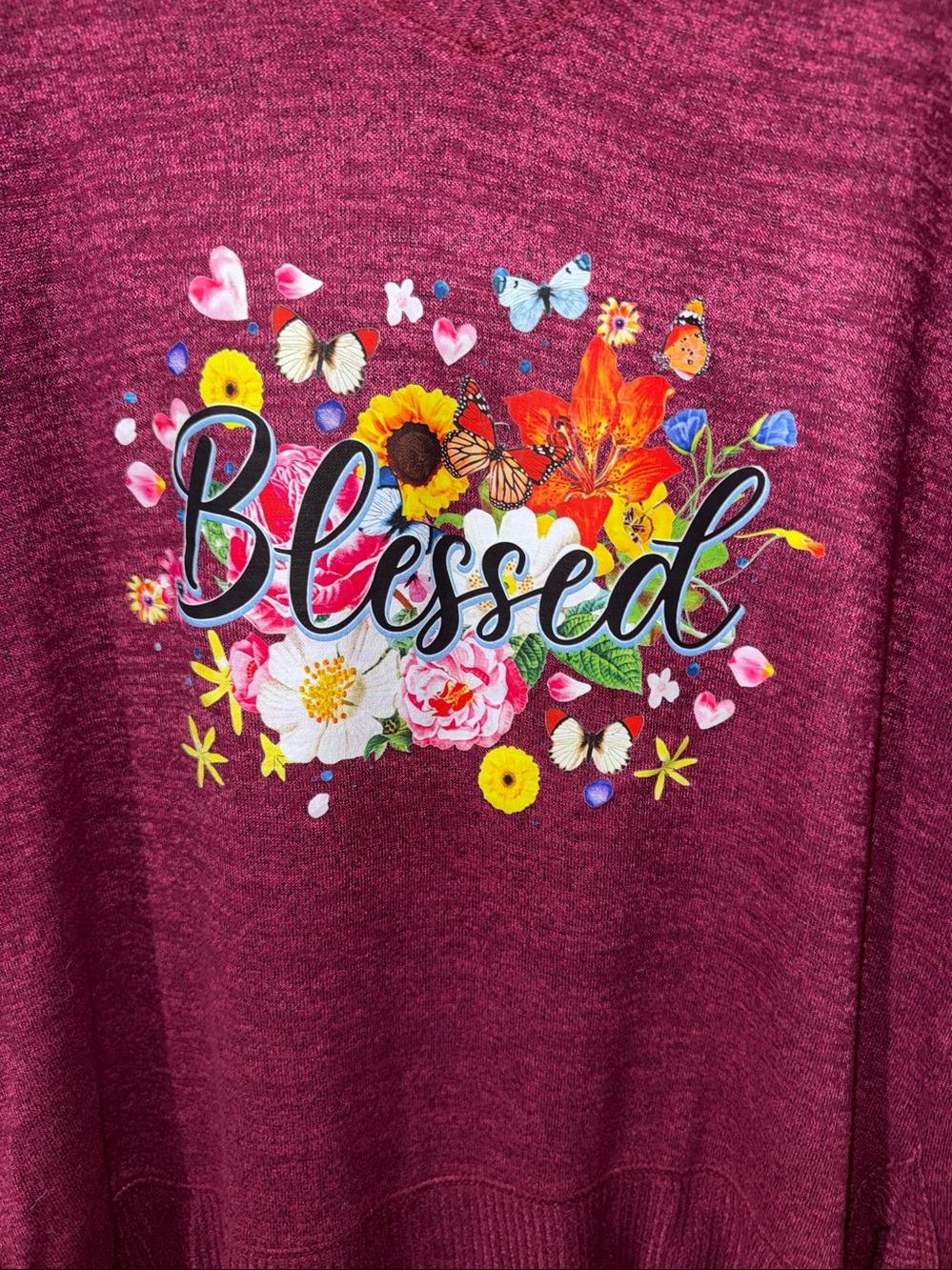 Maurices Raspberry V-Neck 'Blessed' Pullover Sweatshirt - Picture 3 of 4